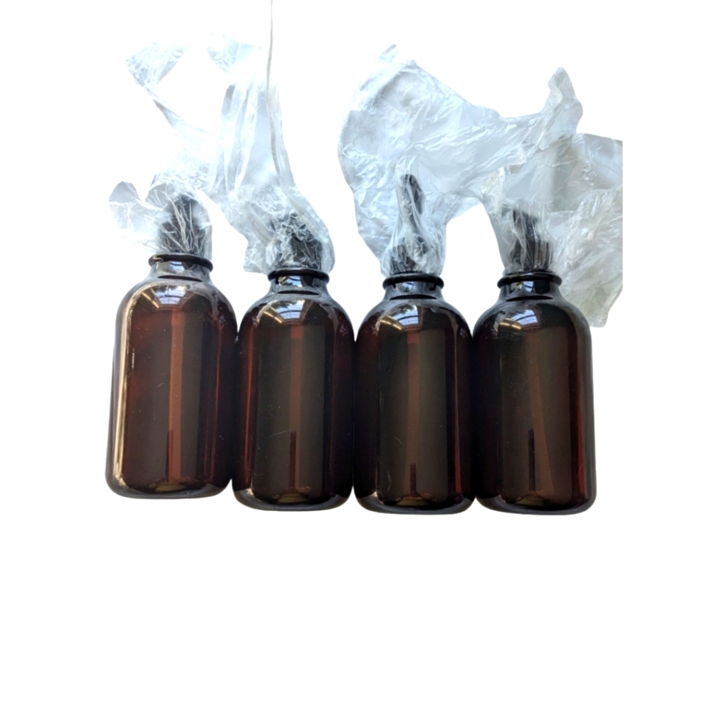 Set of 4 Press Dispenser Bottles. Refillable. Plastic. Brown. NWT